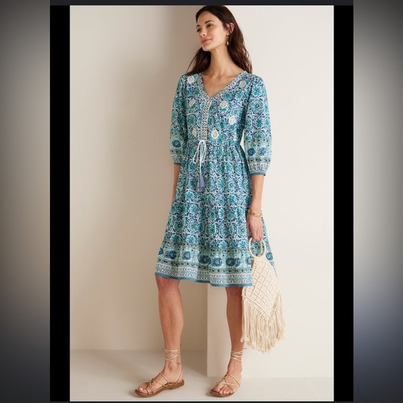 Soft Surroundings embroidered Blue Floral Dress - Picture 2 of 11